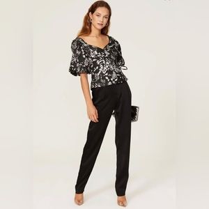 JONATHAN SIMKHAI - Taylor Wrap Top - Size 10 - Black and Silver Puff Sleeved